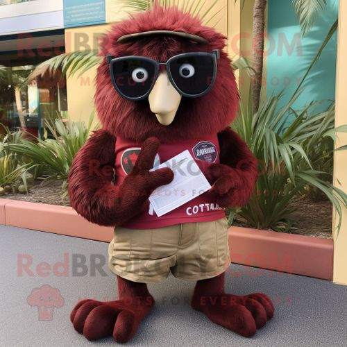 Personnage De Costume De Mascotte Redbrokoly Kiwi Marron Vêtu D'un Bermuda Et De Lunettes De Lecture