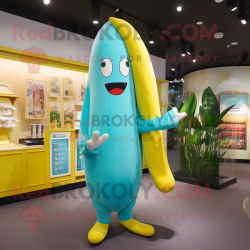 Personnage De Costume De Mascotte Redbrokoly Cyan Banana Habillé D'un T-Shirt À Manches Longues Et De Broches