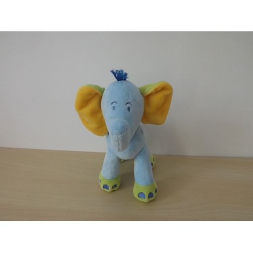 Doudou Éléphant Bleu Vert Orange Nicotoy