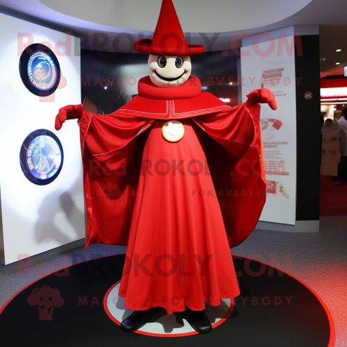 Mascotte Redbrokoly De Personnage De Magicien Rouge Habillé D'une Robe Taille Empire Et D'anneaux