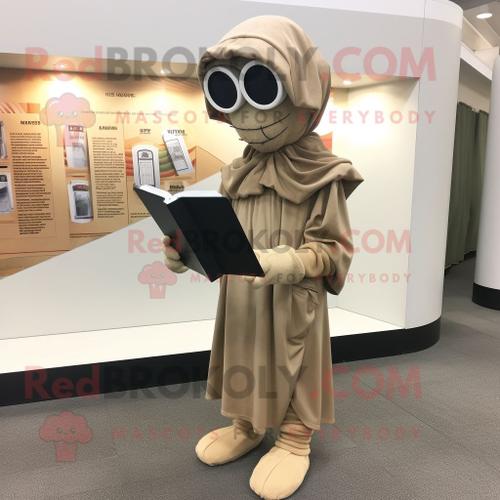 Personnage De Costume De Mascotte Redbrokoly Tan Stilt Walker Habillé Avec Un Sweat À Capuche Et Des Lunettes De Lecture