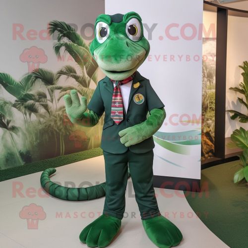 Personnage De Costume De Mascotte Redbrokoly De Python Vert Forêt Habillé D'un Polo Et De N?uds Papillon