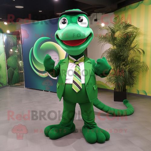Personnage De Costume De Mascotte Redbrokoly De Python Vert Forêt Habillé D'un Polo Et De N?uds Papillon