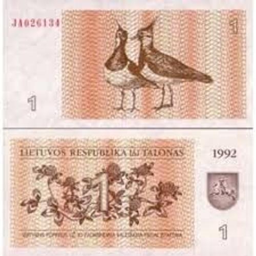 Lituanie = 1 Billet De 1 Talonas, Année 1992, 2 Oiseaux