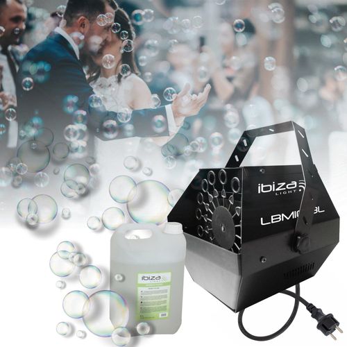 Pack Machine à Bulles Ibiza Light LBM10-BL - Bidon Liquide à Bulles 5 Litres - Mariage Baptême Enfant Anniversaire