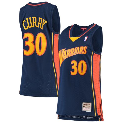 Maillot Swingman Mitchell & Ness Stephen Curry Bleu Marine Golden State Warriors 2009-10 Hardwood Classics Pour Femme