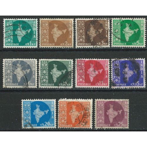 Timbres Inde Carte Du Pays Lot De 11 Oblitérés 1957