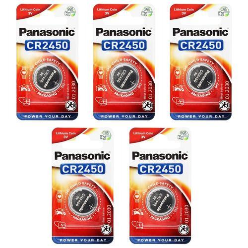 Panasonic Lot de 5 Blisters 1 Pile Bouton Lithium Power CR2450 3 V