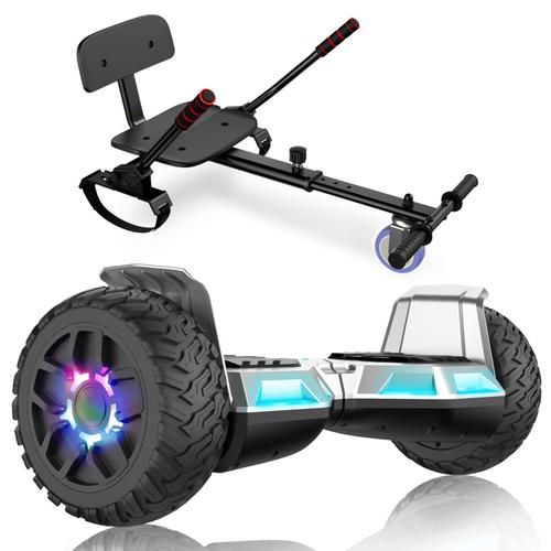 8.5 Pouces Hoverboard Bluetooth Tout Terrain Argent Sisigad Karting Ajustable Noir Pour Enfant Et Adol