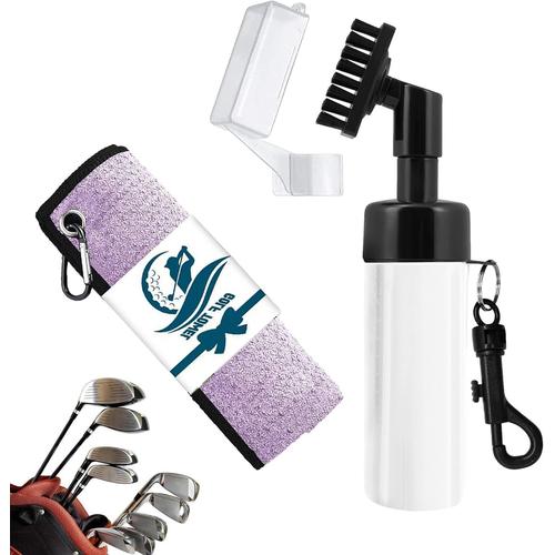 Purple Serviette Et Brosse De Golf,Serviette Et Brosse Pour Club De Golf - Kit D'outils De Brosse Portable,Brosse À Eau De Golf, Outil De Nettoyage D'accessoires De Golf Avec Clip, Kit D'outils De