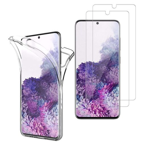 Coque Avant Et Arrière Silicone Pour Samsung Galaxy S20/ S20 5g 6.2" 360° Protection Intégrale - Transparent + 2 Films Verre Trempé - Transparent