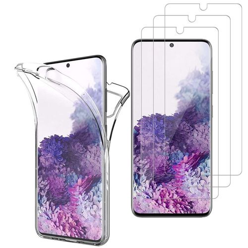 Coque Avant Et Arrière Silicone Pour Samsung Galaxy S20/ S20 5g 6.2" 360° Protection Intégrale - Transparent + 3 Films Verre Trempé - Transparent