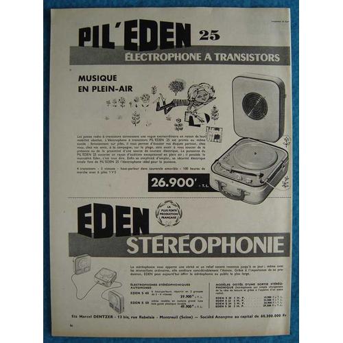 Publicité Papier - Électrophone Eden De 1959