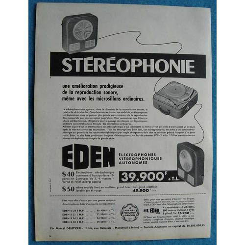 Publicité Papier - Électrophone Eden De 1959