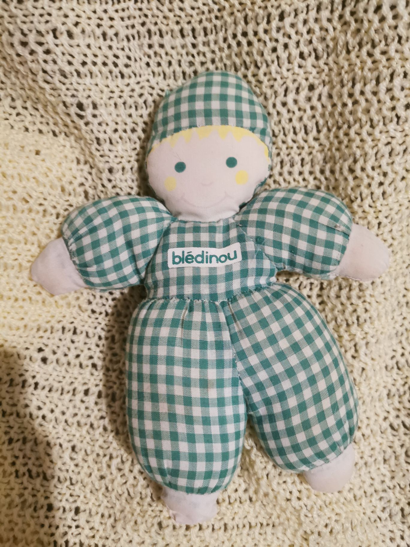 Poupée Chiffon Tissu Vert Vichy Blédinou Blédilait Vintage