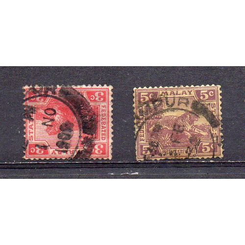Malaisie (Ancienne Colonie Britannique)- Lot De 2 Timbres Oblitérés Avec Trace De Charnière- Tigre
