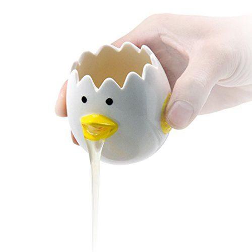 Séparateur d'?ufs mignon, séparateur de blanc d'?uf de poule en céramique, séparateur de filtre à petits ?ufs pratique pour la maison, gadget de cuisine, outil d'aide à la cuisson, passe au lave-vaisselle (jaune)