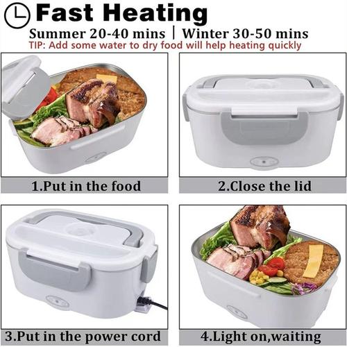 Boîte à déjeuner électrique, chauffe-aliments, voiture et maison, avec fourchette et cuillère détachables en acier inoxydable 304