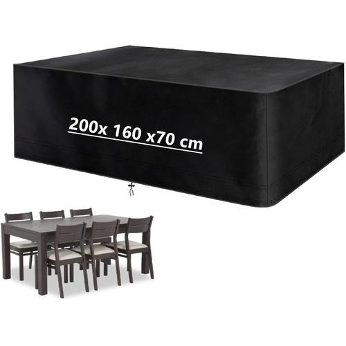 Housse De Protection Pour Meubles De Jardin, Bâche De Protection Imperméable En Tissu Oxford 210d, Pour Table Et Chaise, Mobilier D'extérieur, 200 X 160 X 70 Cm, Noir