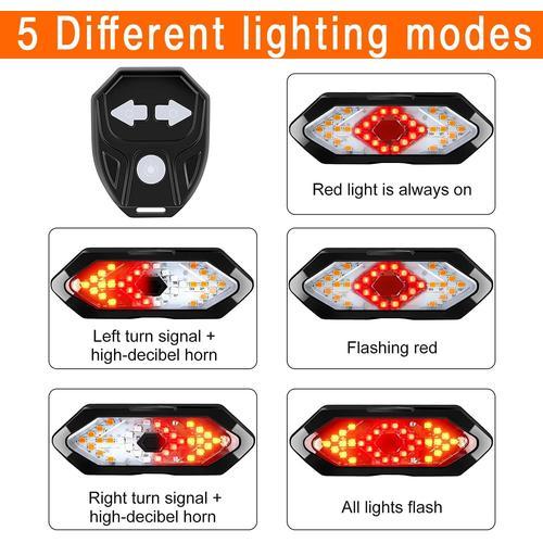 Clignotants Et Feux Arrière De Vélo Avec Télécommande Sans Fil, 5 Modes D'éclairage Différents, Rechargeables, Étanches, Faciles À Installer, Pour Le Cyclisme De Nuit