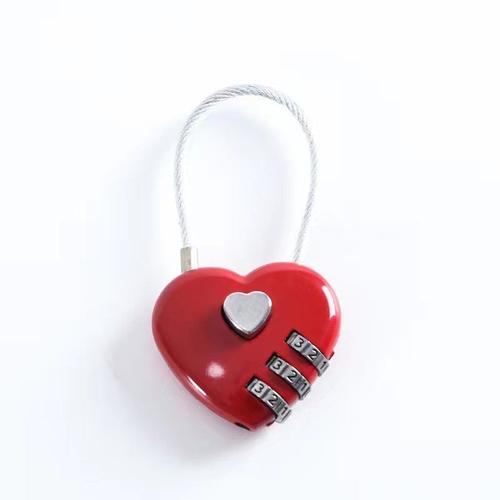 Cadenas en forme de c?ur, mini cadenas à code à 3 chiffres, cadenas à mot de passe avec câble métallique en forme de c?ur d'amour pour bagages, sac à dos, boîte à bijoux, casier de couloir, (rouge)