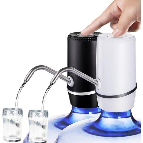 Pompe à eau pour bouteille de 5 gallons : Lot de 2 pompes à eau pour bouteille de 5 gallons, distributeur de bouteille d'eau à chargement USB avec interrupteur, ajustement universel pour la maison, la cuisine, le bureau et l'extérieur (blanc + noir)