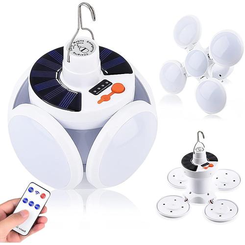 Lampe de tente portable avec crochet de suspension, lanterne de camping solaire, ampoules de football LED pliables à distance, lampes de bureau rechargeables USB pour la maison, le bureau, la tente, la voiture, les pannes d'urgence (1 paquet)