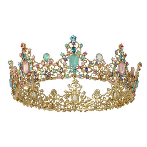 Couronne de reine pour femme, diadèmes et couronnes baroques, bijoux de costume, diadème, couronne pour bal, cosplay, fête d'anniversaire, doré multicolore