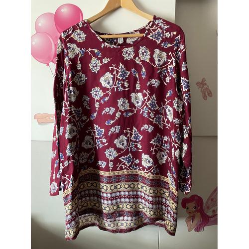 Chemisier Bordeaux Floral - Femme Taille Xxl - Venco