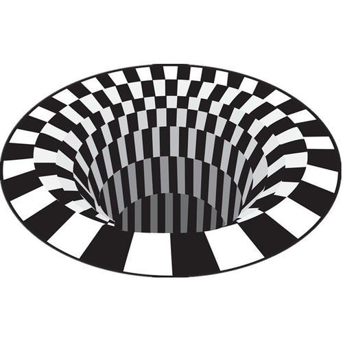 Tapis d'illusion Vortex, tapis d'impression effet piège 3D, tapis de vision stéréo à trous profonds, paillasson de sol antidérapant pour salon, chambre à coucher et cuisine (piège noir et blanc 60 x 60 cm)