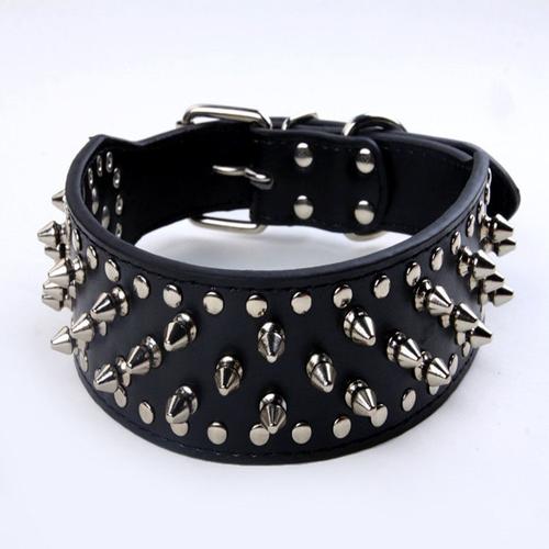 Collier Clouté En Simili Cuir Pour Chiens De Taille Moyenne Et Grande, Pit Bull Mastiff, Bully Boxer (Noir, Xs)