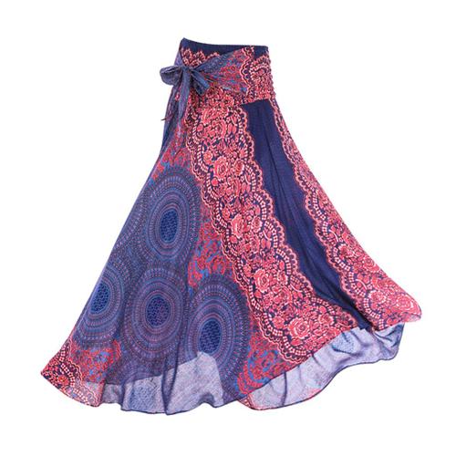 Robe De Plage Bohemien Hippie Chic Jupon Maxi Taille Haute Jupe De Danse Du Ventre Bleu