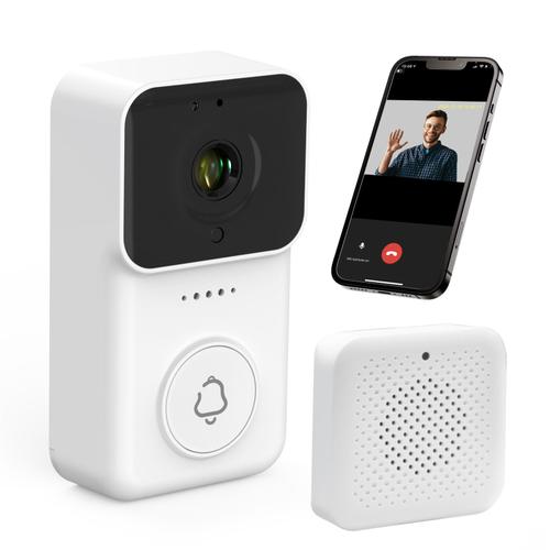 Sonnette vidéo sans fil, caméra de sonnette WiFi avec carillon, Audio bidirectionnel, Kits de sonnette de porte de caméra de sécurité domestique avec Vision nocturne,