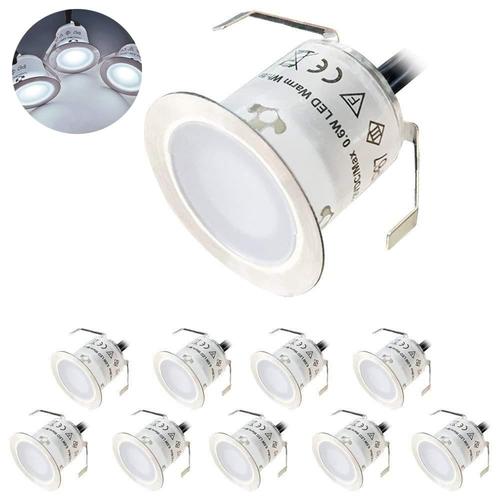 Pack de 10 Mini Spot LED Encastrable Extérieur IP67 Etanche, Lumière Blanc Jour 4500K, Lampadaire 32MM 0,6W DC12V pour Allée Terrasse Bois Piscine Escaliers