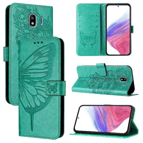 Étui Pour Samsung Galaxy J4 2018 Gaufrage Papillon Cuir Premium Magnétique Couverture Rabotant - Vert