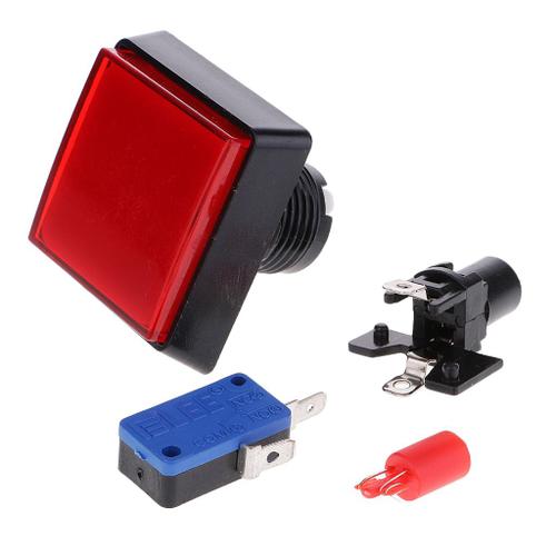 Bouton De Jeu Machine Arcade Rectangle Avec Lampe 12v Dc Led Rouge