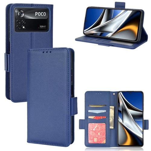 Étui Pour Xiaomi Poco X4 Pro 5g Titulaire De Fentes Pour Cartes Portefeuille Magnétique Cuir Pu Boucle Latérale - Bleu
