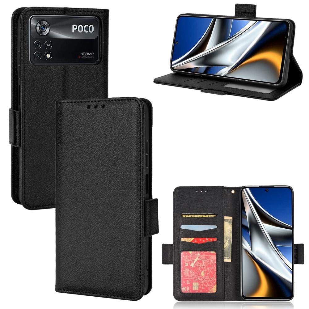 Étui Pour Xiaomi Poco X4 Pro 5g Titulaire De Fentes Pour Cartes Portefeuille Magnétique Cuir Pu Boucle Latérale - Noir
