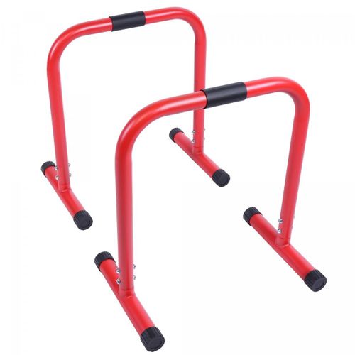 Barres Parallèles Gorilla Sports | 3 Hauteurs : 30 Cm - 73cm - 94 Cm | Noires/Bleues/Rouges - Couleur : Rouge - Hauteur : 73 Cm