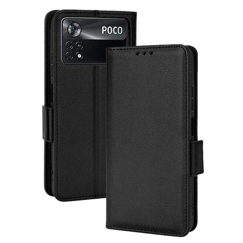 Étui Pour Xiaomi Poco X4 Pro 5g Titulaire De Fentes Pour Cartes Magnétique Boucle Latérale Portefeuille Cuir Pu - Noir