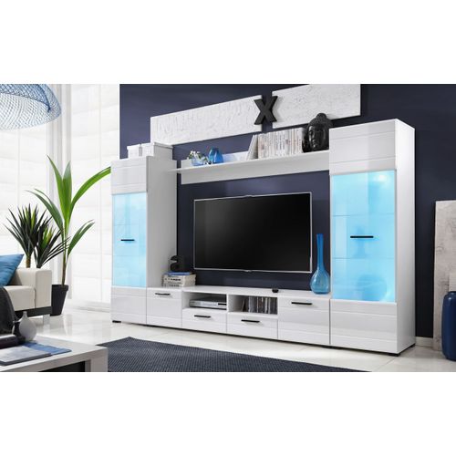 Meubles Switch 260 Cm Blanc Laqué Avec Vitrines Led Multicolore