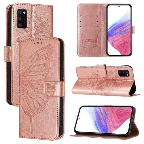 Étui Pour Samsung Galaxy A41 Cuir Premium Gaufrage Papillon Couverture Rabotant Magnétique - Couleur Rose