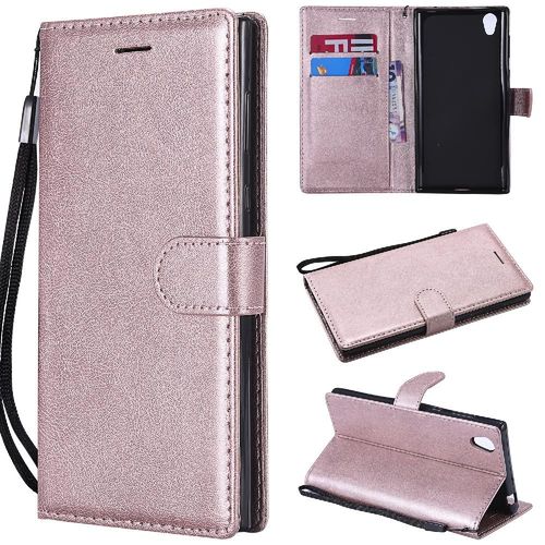 Flip Étui Pour Sony Xperia L1 Avec Fente Pour Carte Cuir De Haute Qualité Étui De Téléphone Portefeuille D'affaires Couleur Solide Classique - Couleur Rose
