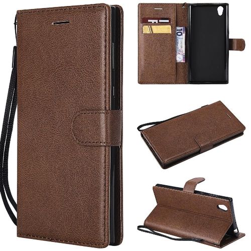 Flip Étui Pour Sony Xperia L1 Avec Fente Pour Carte Cuir De Haute Qualité Étui De Téléphone Portefeuille D'affaires Couleur Solide Classique - Le Brun