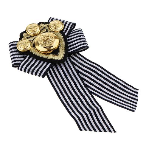 Retro Bow Or Badge Broches Epingles Rayé Tissu Bowknot Cravate Pin Pour Homme Et Femme Bande Noire