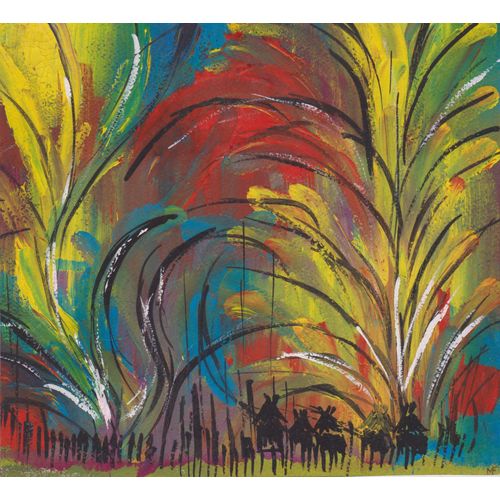 Les Couleurs Du Village Lacustre Un Soir De Fête : Gouache Sur Papier Canson 205x180 Mm - Signe Mf