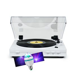 Tourne Disque Platine vinyle Thomson TT355 BLANCHE 33/45 tours, Lecture/retour du bras auto. Ampoule DIAMS couleurs LED inclus