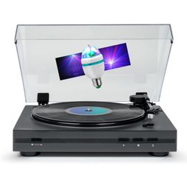 Tourne Disque Platine vinyle Thomson TT355 NOIR 33/45 trs, Lecture/retour du bras automatique,Ampoule DIAMS couleurs LED inclus