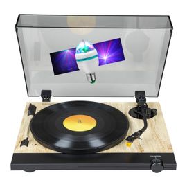 Tourne Disque Platine vinyle Thomson TT702 Sortie RCA - (33/45 Tours) - Finition Bois, Noir, Ampoule DIAMS couleurs LED inclus