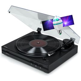 Tourne Disque Platine vinyle Thomson TT350 NOIR 33/45 trs, Lecture/retour du bras automatique, Ampoule DIAMS couleurs LED inclus